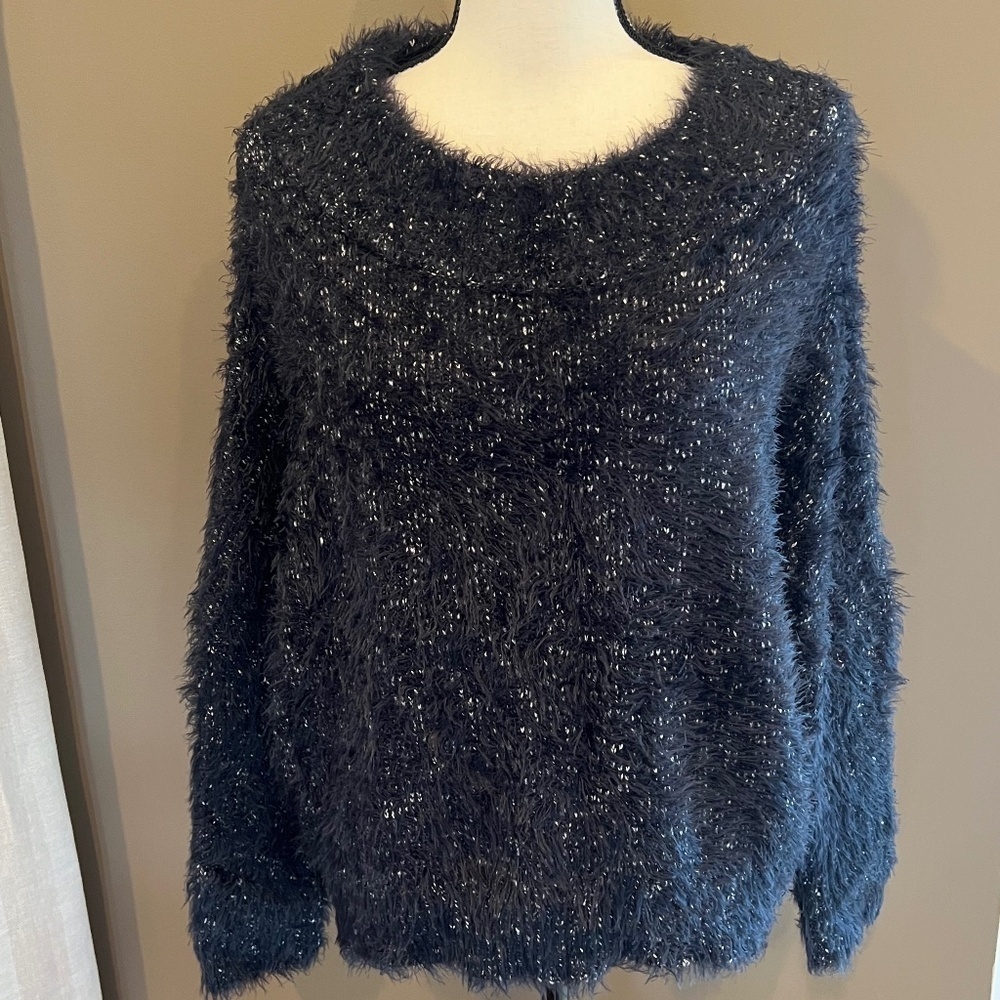 Express Black Speckled Chunky Knit Sweater Oversized Dolman Sleeve, Size Medium